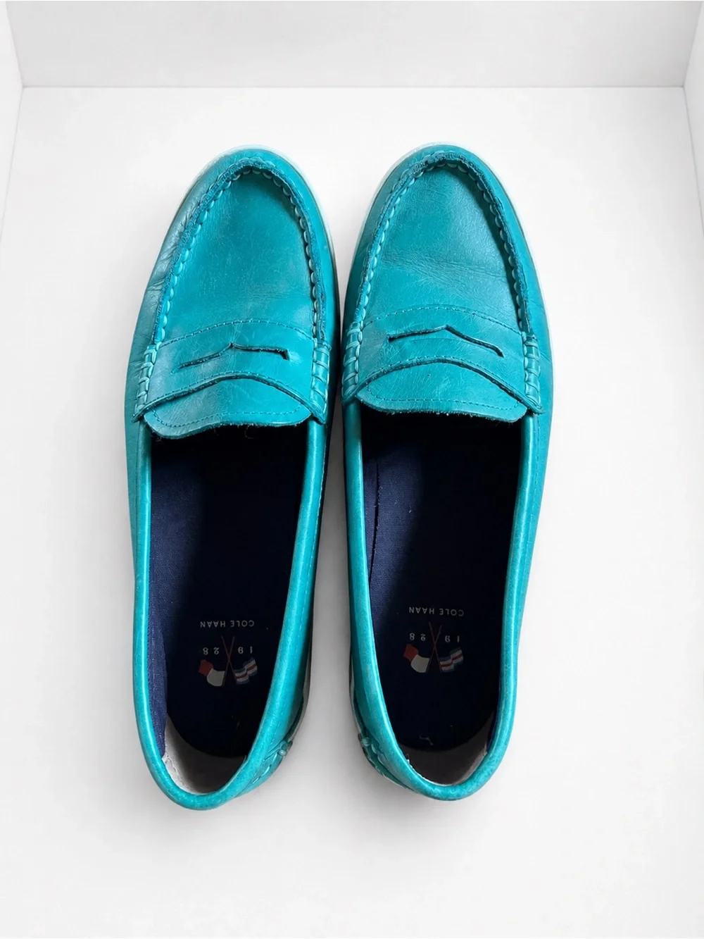 Cole Haan Women’s 9B Turquoise Leather Penny Loafers Driving Shoes